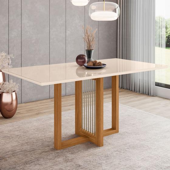 Imagem de Mesa de Madeira Natalí com Vidro Nature/Off White Sc70 - Henn