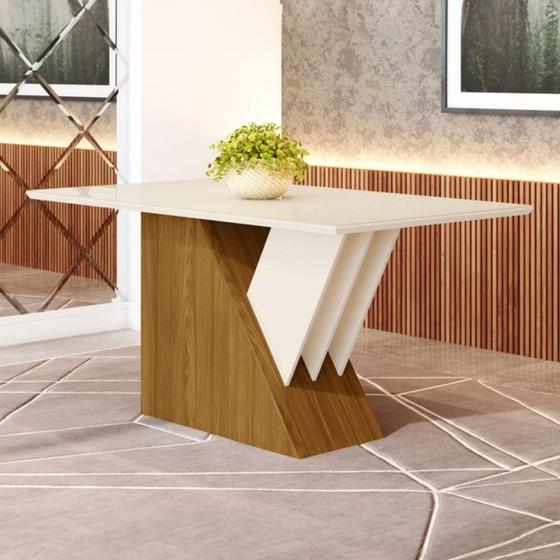 Imagem de Mesa de Madeira Tampo Epic com Vidro Nature/Off White - Henn