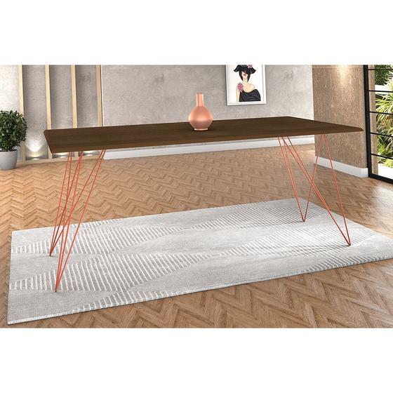 Imagem de Mesa de Madeira Trama Base Cobre com Tampo Amêndoa 140 X 80 - New Green