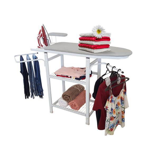 Imagem de Mesa de passar roupas passadeira tábua multiuso com cabideiro porta calça e suporte para ferro