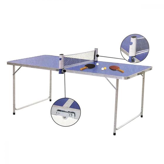 Imagem de Mesa de Ping Pong Kit Completo Tênis Ajustável Estilo Dobrável 2 Raquetes 3 Bolinhas Rede 80x160cm Jogos Diversão Presente Crianças