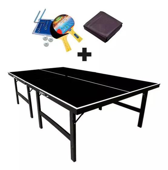 Imagem de MESA DE PING PONG OFICIAL COR PRETA OFICIAL MDP 15mm KLOPF 1010 + KIT Completo Klopf 5030 + Capa