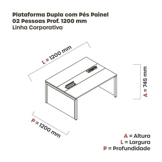 Imagem de Mesa de Plataforma Dupla para 2 Pessoas Corporativa 120x120/2p