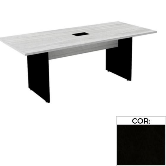 Imagem de Mesa de Reunião com Caixa de Tomada Retangular 260 x 120 cm Pé Painel PE25 MDP Cor Preta Base Preta
