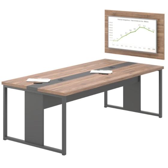 Imagem de Mesa de Reunião com Painel e Caixa de Tomada Noce Preto