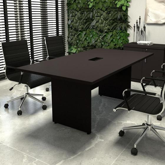 Imagem de Mesa de Reunião Escritório 1,80m Preta com Caixa Tomadas F5