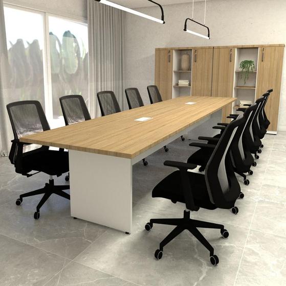 Imagem de Mesa de Reunião Mac Branco 3,80m x 1,10m 2 Caixas Tomadas F5