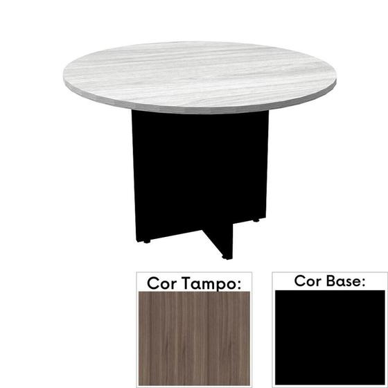 Imagem de Mesa de Reunião Redonda 110 x 110 cm Pé Painel PE25 em MDP Cor Walnut e Base Preta