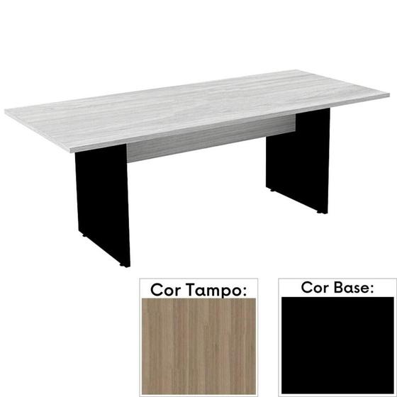 Imagem de Mesa de Reunião Retangular 200 x 90 cm Pé Painel PE25 em MDP Cor Noce Naturalle e Base Preta