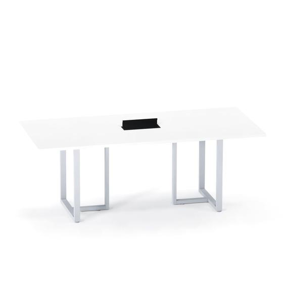 Imagem de Mesa de Reunião Retangular com Power Box Tubular P25 Pandin 2,0 M Branco e Cinza