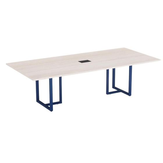 Imagem de Mesa de Reunião Retangular com Power Box Tubular P25 Pandin 2,0 M Casablanca e Azul Del Rey