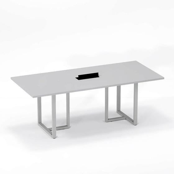 Imagem de Mesa de Reunião Retangular com Power Box Tubular P25 Pandin 2,0 M Cinza Cristal