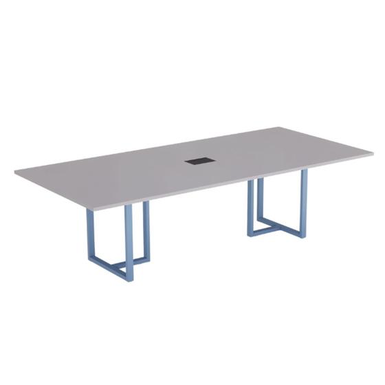 Imagem de Mesa de Reunião Retangular com Power Box Tubular P25 Pandin 2,0 M Cinza e Azul Dali