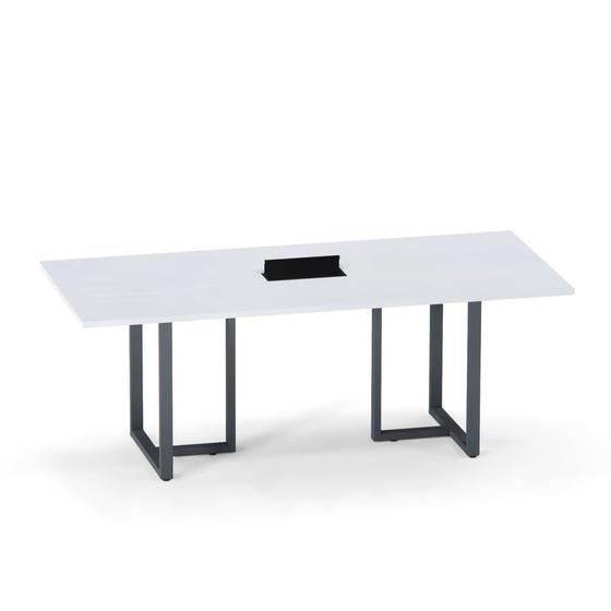 Imagem de Mesa de Reunião Retangular com Power Box Tubular P25 Pandin 2,0 M Cinza e Grafito