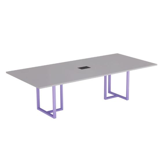 Imagem de Mesa de Reunião Retangular com Power Box Tubular P25 Pandin 2,0 M Cinza e Lilas
