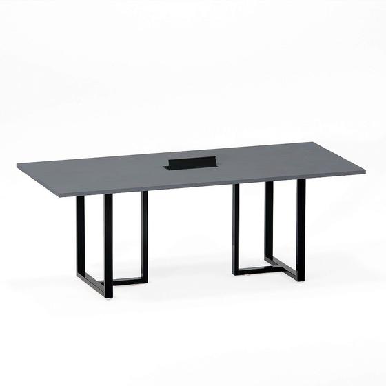 Imagem de Mesa de Reunião Retangular com Power Box Tubular P25 Pandin 2,0 M Grafito e Preto