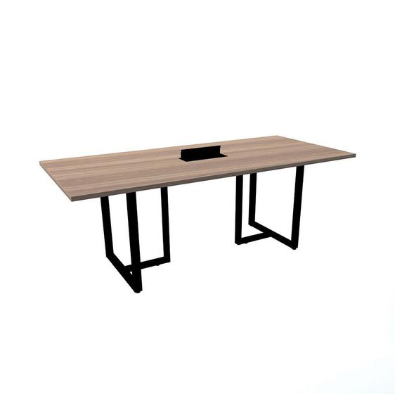Imagem de Mesa de Reunião Retangular com Power Box Tubular P25 Pandin 2,0 M Noce Naturale e Preto