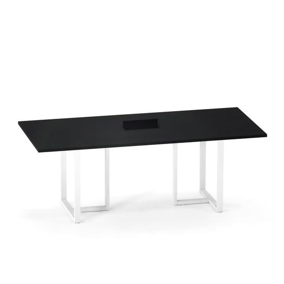 Imagem de Mesa de Reunião Retangular com Power Box Tubular P25 Pandin 2,0 M Preto e Branco