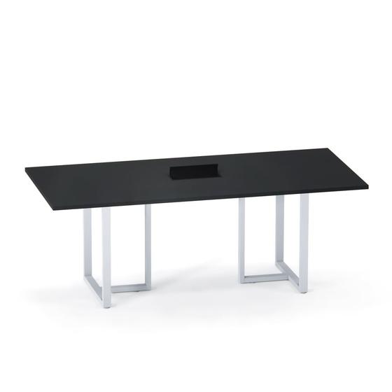 Imagem de Mesa de Reunião Retangular com Power Box Tubular P25 Pandin 2,0 M Preto e Cinza
