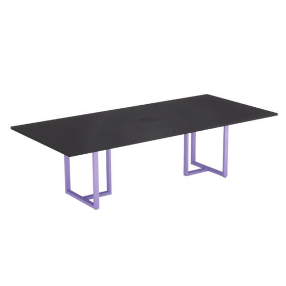 Imagem de Mesa de Reunião Retangular com Power Box Tubular P25 Pandin 2,0 M Preto e Lilas