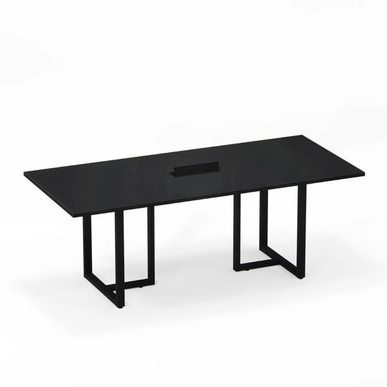 Imagem de Mesa de Reunião Retangular com Power Box Tubular P25 Pandin 2,0 M Preto