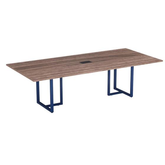 Imagem de Mesa de Reunião Retangular com Power Box Tubular P25 Pandin 2,0 M Walnut e Azul Del Rey