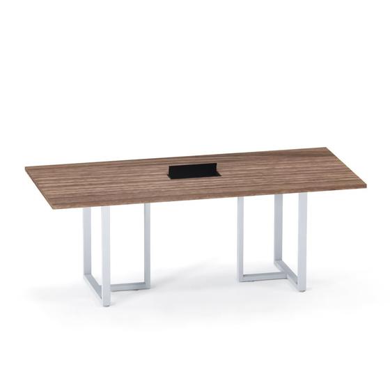 Imagem de Mesa de Reunião Retangular com Power Box Tubular P25 Pandin 2,0 M Walnut e Cinza