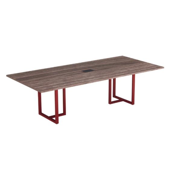 Imagem de Mesa de Reunião Retangular com Power Box Tubular P25 Pandin 2,0 M Walnut e Vermelho