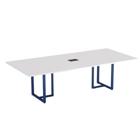 Imagem de Mesa de Reunião Retangular com Power Box Tubular P25 Pandin 2,6 M Branco e Azul Del Rey