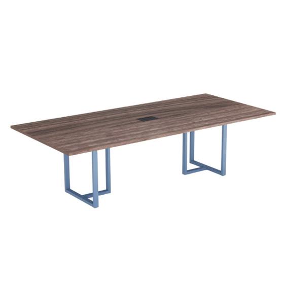 Mesa de Reunião Retangular com Power Box Tubular P25 Pandin 2,6 M Walnut e Azul Dali Imagem de Mesa de Reunião Retangular com Power Box Tubular P25 Pandin 2,6 M Walnut e Azul Dali