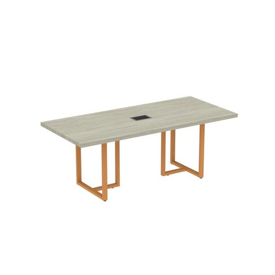 Imagem de Mesa De Reunião Retangular Com Power Box Tubular PE 40 Pandin 2,00 M Casablanca e Laranja