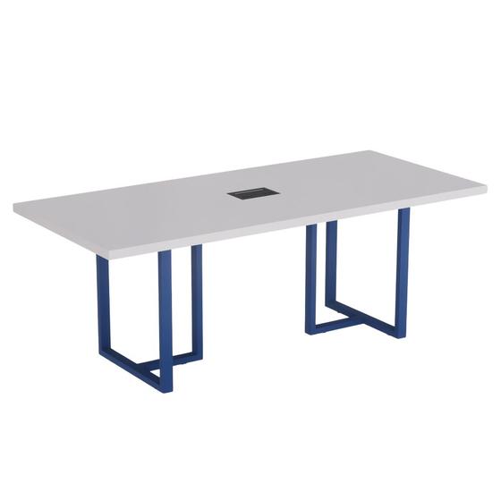 Imagem de Mesa De Reunião Retangular Com Power Box Tubular PE 40 Pandin 2,00 M Cinza e Azul Del Rey