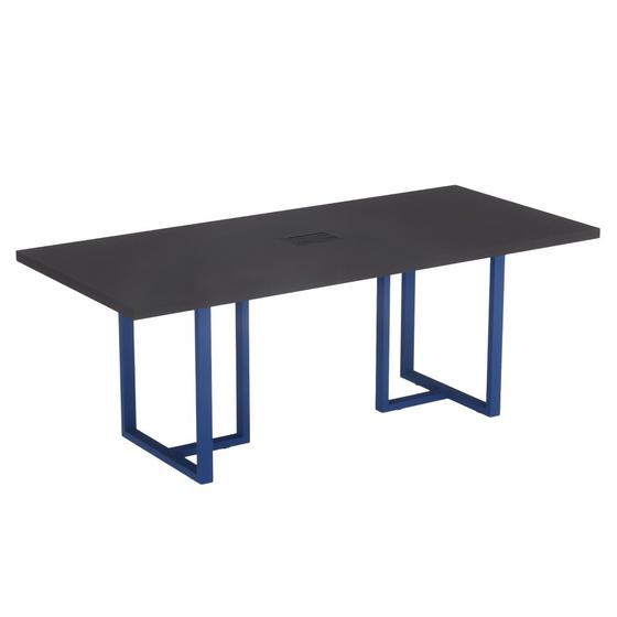 Imagem de Mesa De Reunião Retangular Com Power Box Tubular PE 40 Pandin 2,00 M Preto e Azul Del Rey