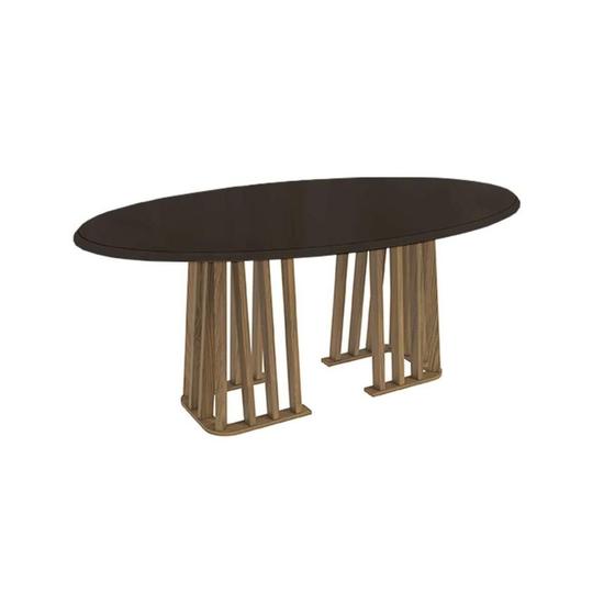 Imagem de Mesa de Sala Jantar Alteia + Tampo Madeirado c/ Vidro 180x105cm Nogueira/Preto Fosco - Kappesberg