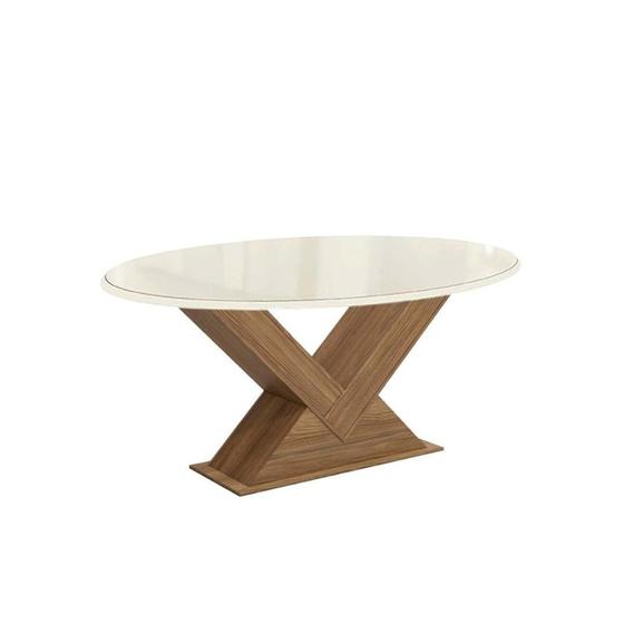 Imagem de Mesa de Sala Jantar Amora c/Tampo Madeirado c/ Vidro 105x180cm Nogueira/Off White/Vidro Off White - Kappesberg