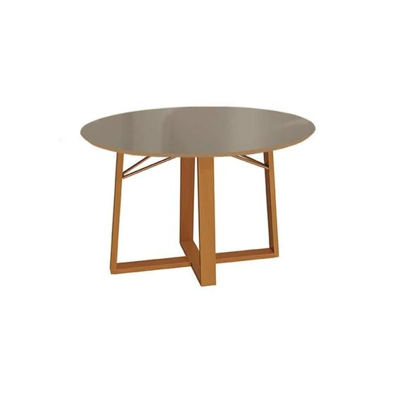 Imagem de Mesa de Sala Jantar Elma Madeira Maciça + Tampo Madeirado c/ Vidro 120x120cm Carvalho/Bronze - Kappesberg