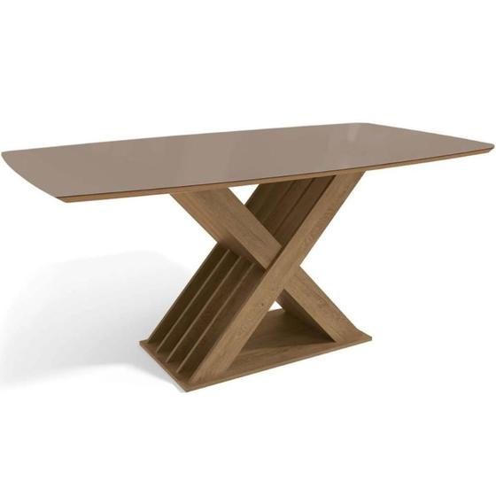 Imagem de Mesa de Sala Jantar Graviola c/Tampo Madeirado c/ Vidro 90x170cm Nogueira/Vidro Bronze - Kappesberg