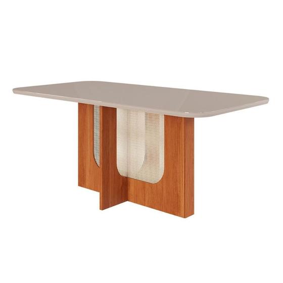 Imagem de Mesa de Sala Jantar Louise c/Tampo Madeirado Vidro 180x90cm Cinamomo/Off White - Cimol