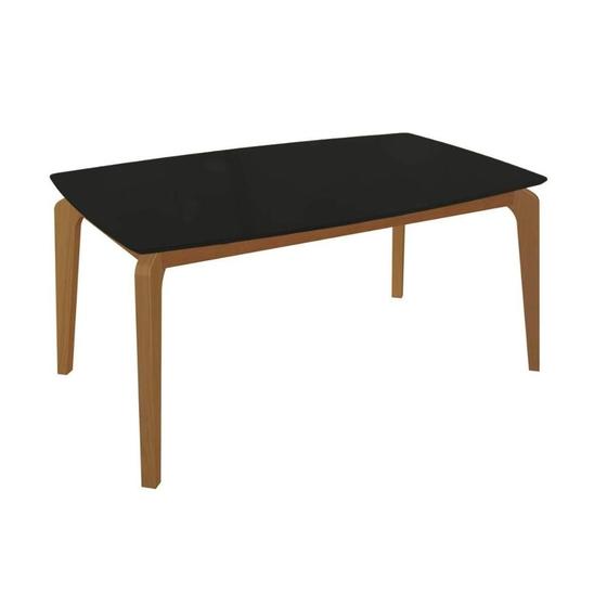 Imagem de Mesa de Sala Jantar Petra c/ Tampo Madeirado c/ Vidro 90x170cm Carvalho/Preto fosco/Vidro preto - Kappesberg