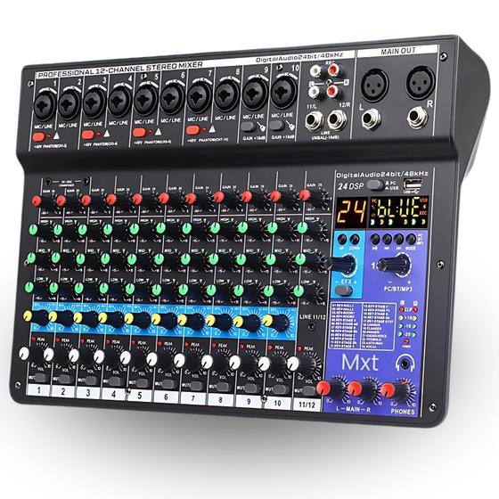 Mesa de Som 12 Canais Digital Bluetooth Profissional com 24 Efeitos DSP ...