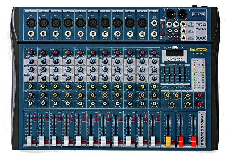 Mesa De Som 12 Canais Ksr Pro Usb Interface KM1202 Bluetooth Azul ...