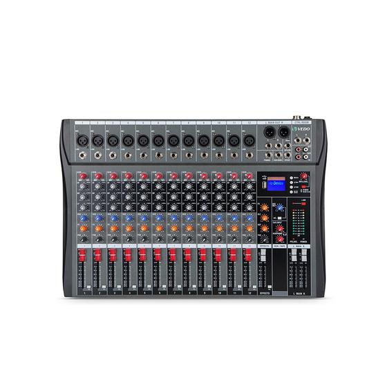 Imagem de Mesa De Som 12 Canais Profissional Bluetooth Delay Mixer Efeito Interface de Áudio USB MP3 48V LCD