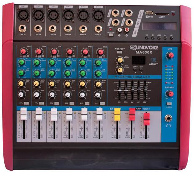 Mesa De Som Amplificada 500W 6 Canais Efx Rec Usb Ma630X - Soundvoice ...
