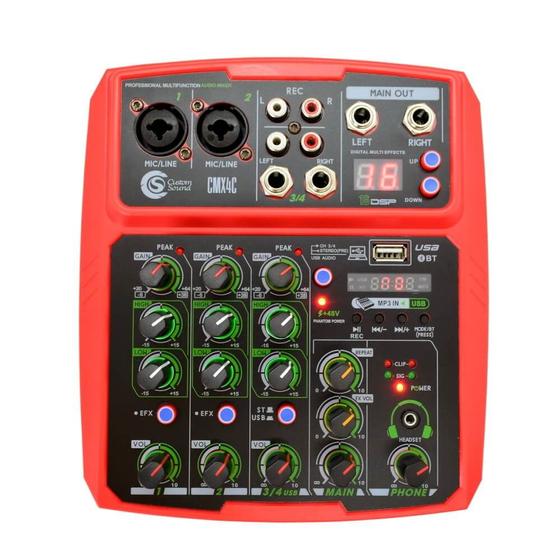 Imagem de Mesa de Som Custom Sound CMX 4C Analógica 4 Canais USB Bluetooth Vermelho