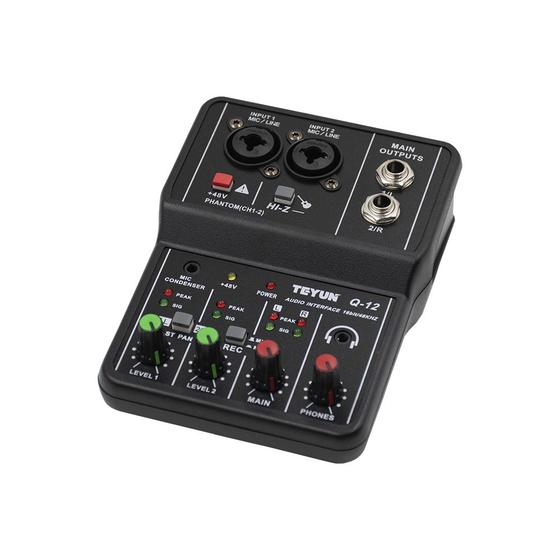 Mesa De Som Interface De Audio Mixer Teyun Q-12 Gravação Profissional ...