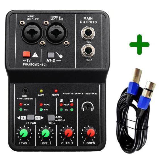 Imagem de Mesa de Som Interface Usb Com 2 Canais Phantom 48v+ Cabo XLR