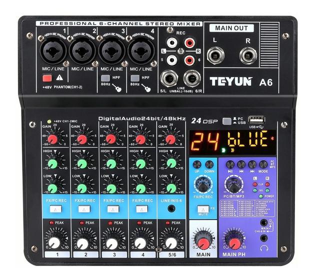 Mesa De Som Mixer 6 Canais Áudio Usb Smart Profissional A6 Conjunto Interface Externa Menor preço em Mesa De Som Mixer 6 Canais Áudio Usb Smart Profissional A6 Conjunto Interface Externa