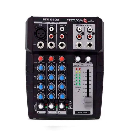 Imagem de Mesa De Som Stetsom Stm0803 3 Canais Equalizador Mixer Automotivo 12v MIC LINE