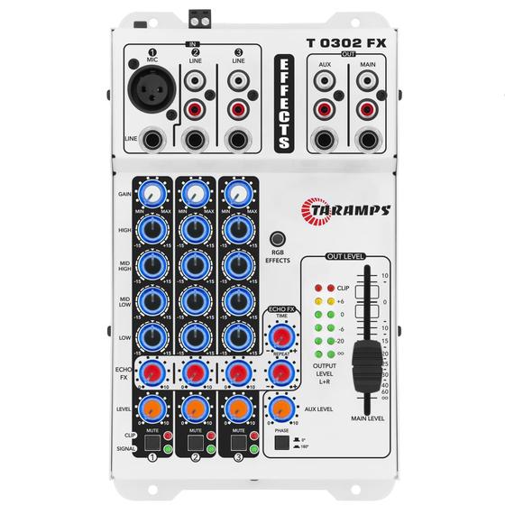 Imagem de Mesa De Som Taramps T0302 Fx Led RGB Multicolor 3 Canais Rca e p10 T 0302 com Efeito