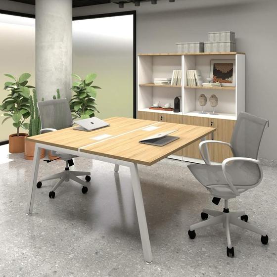 Imagem de Mesa de Trabalho 2 Lugares Mac Branco Pés Cavalete 1,40m F5
